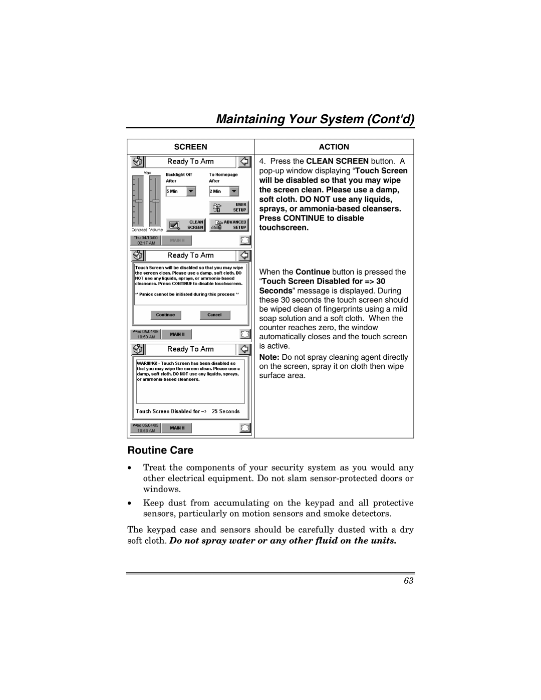 Honeywell 6271V manual Maintaining Your System Contd, Routine Care 