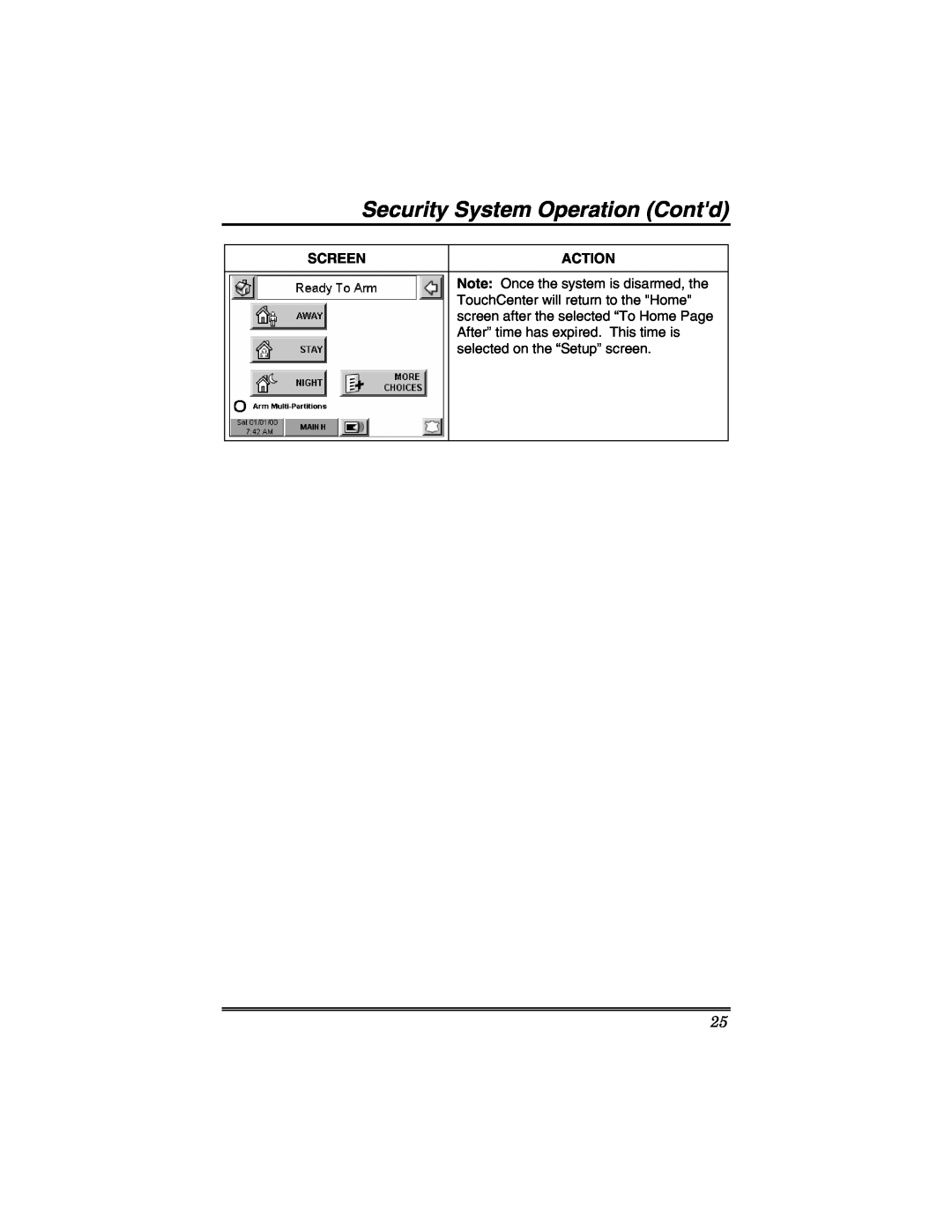 Honeywell 6271V manual Security System Operation Contd, Screen, Action 