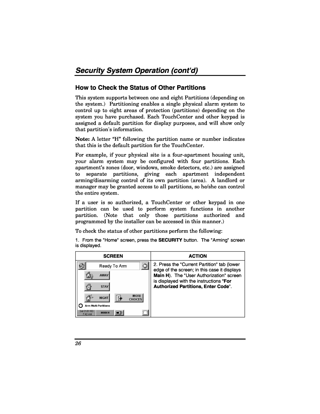 Honeywell 6271V manual How to Check the Status of Other Partitions, Security System Operation contd 