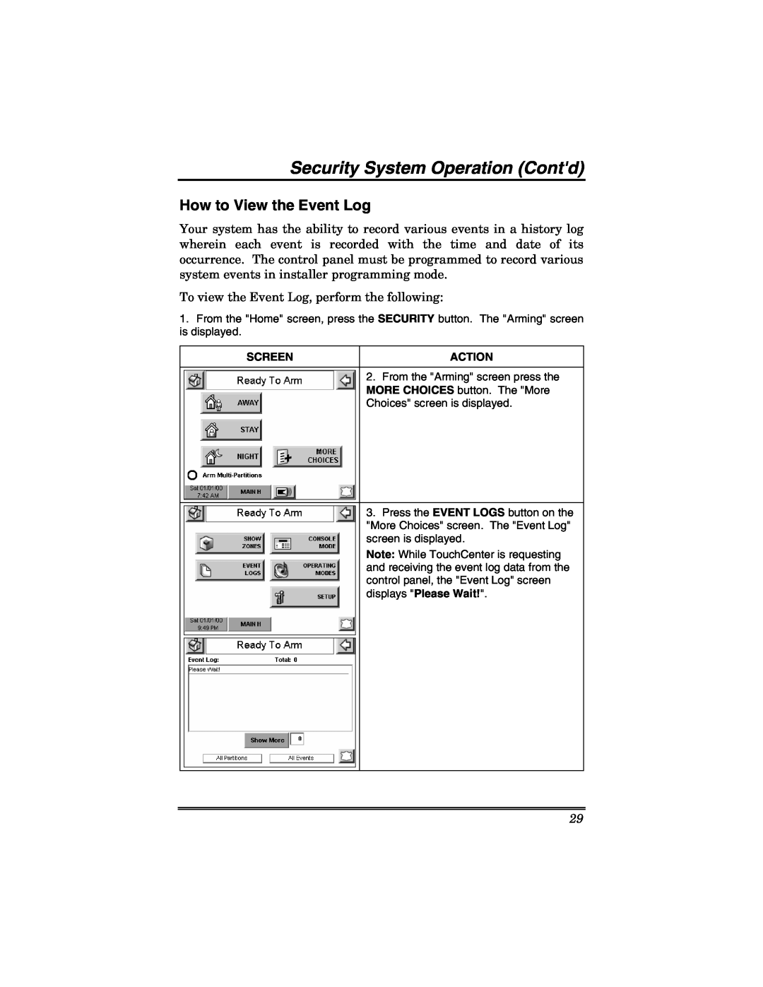 Honeywell 6271V manual How to View the Event Log, Security System Operation Contd 