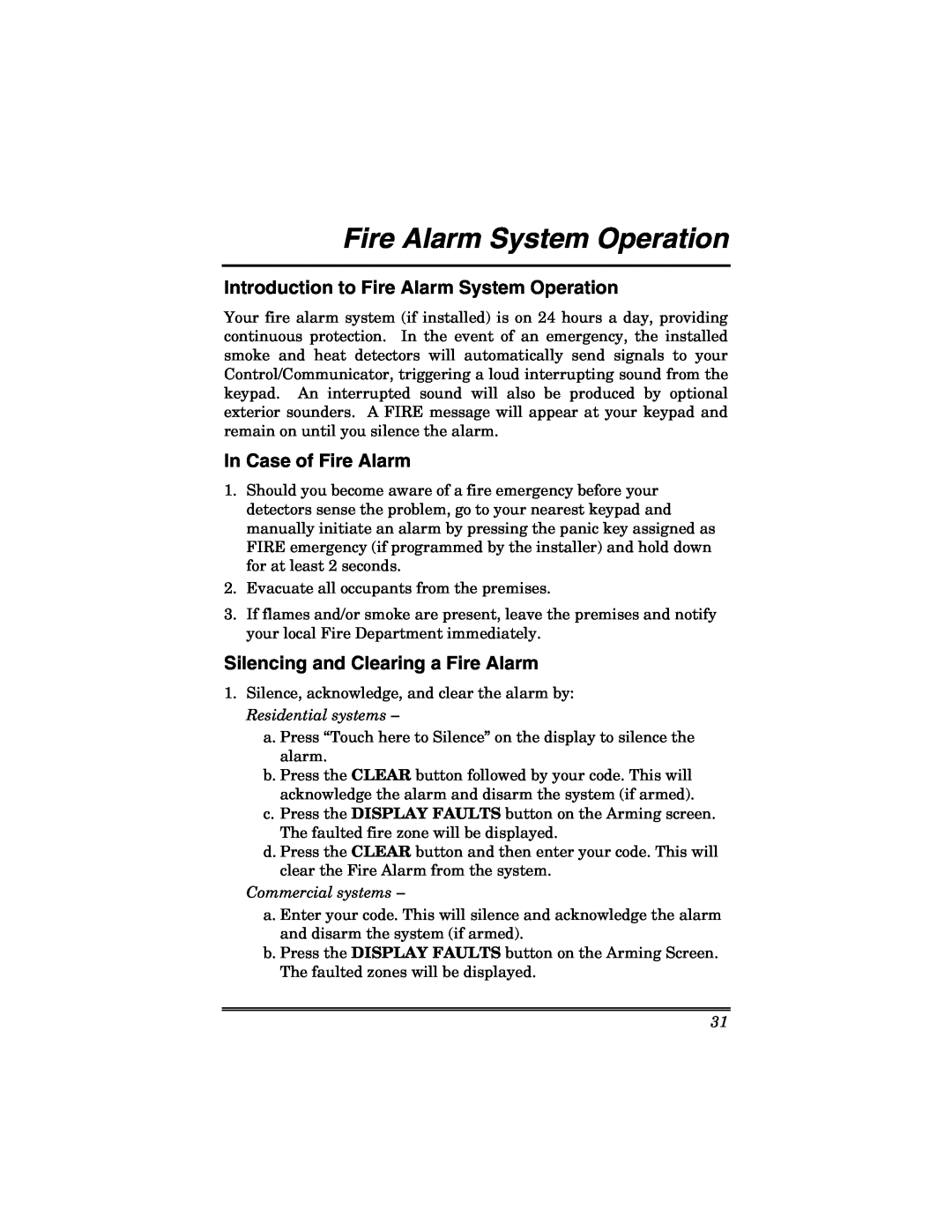 Honeywell 6271V manual Introduction to Fire Alarm System Operation, In Case of Fire Alarm, Commercial systems 