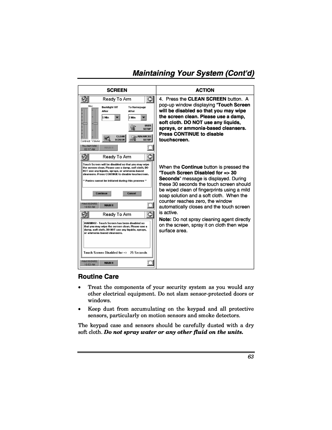 Honeywell 6271V manual Maintaining Your System Contd, Routine Care 