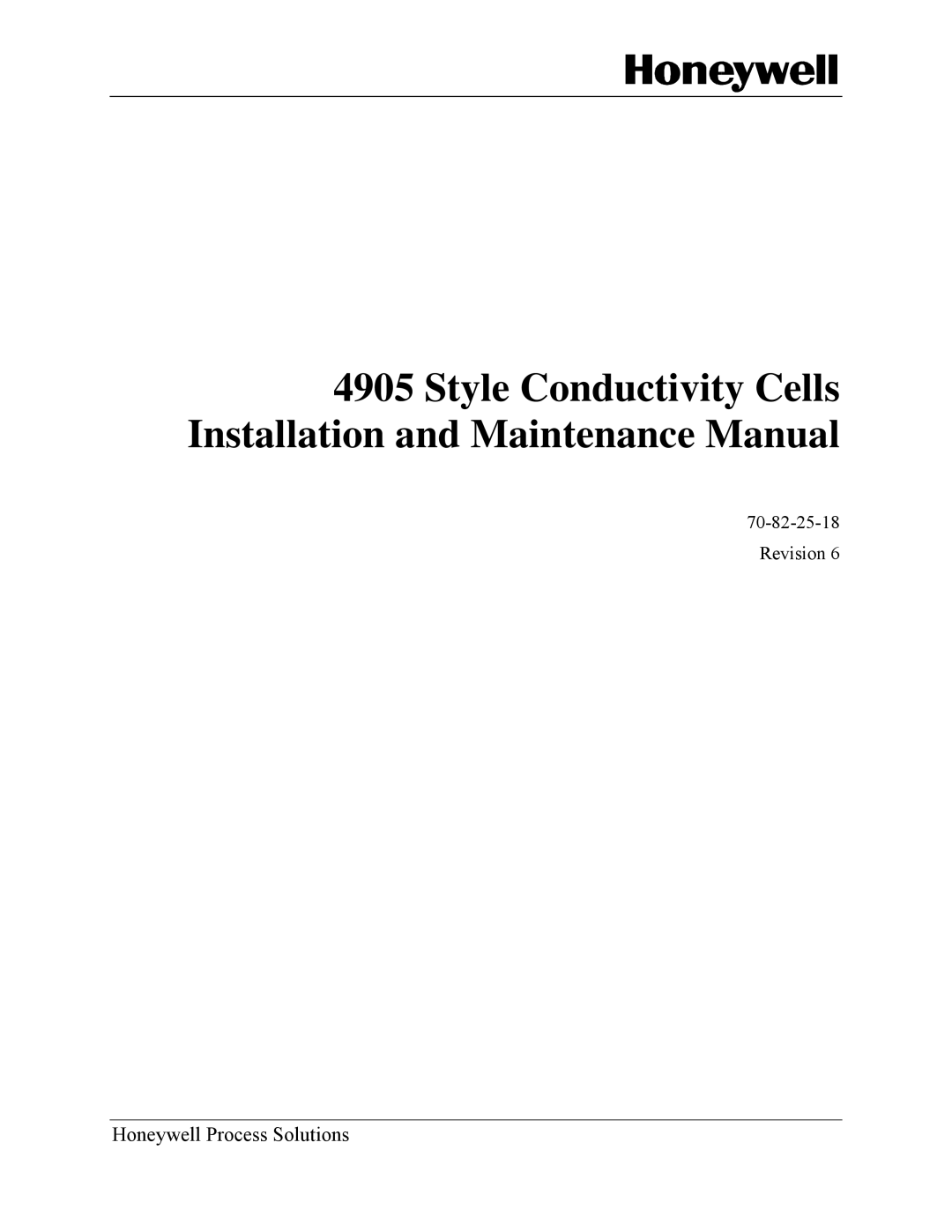 Honeywell 70-82-25-18 manual Style Conductivity Cells Installation and Maintenance Manual 