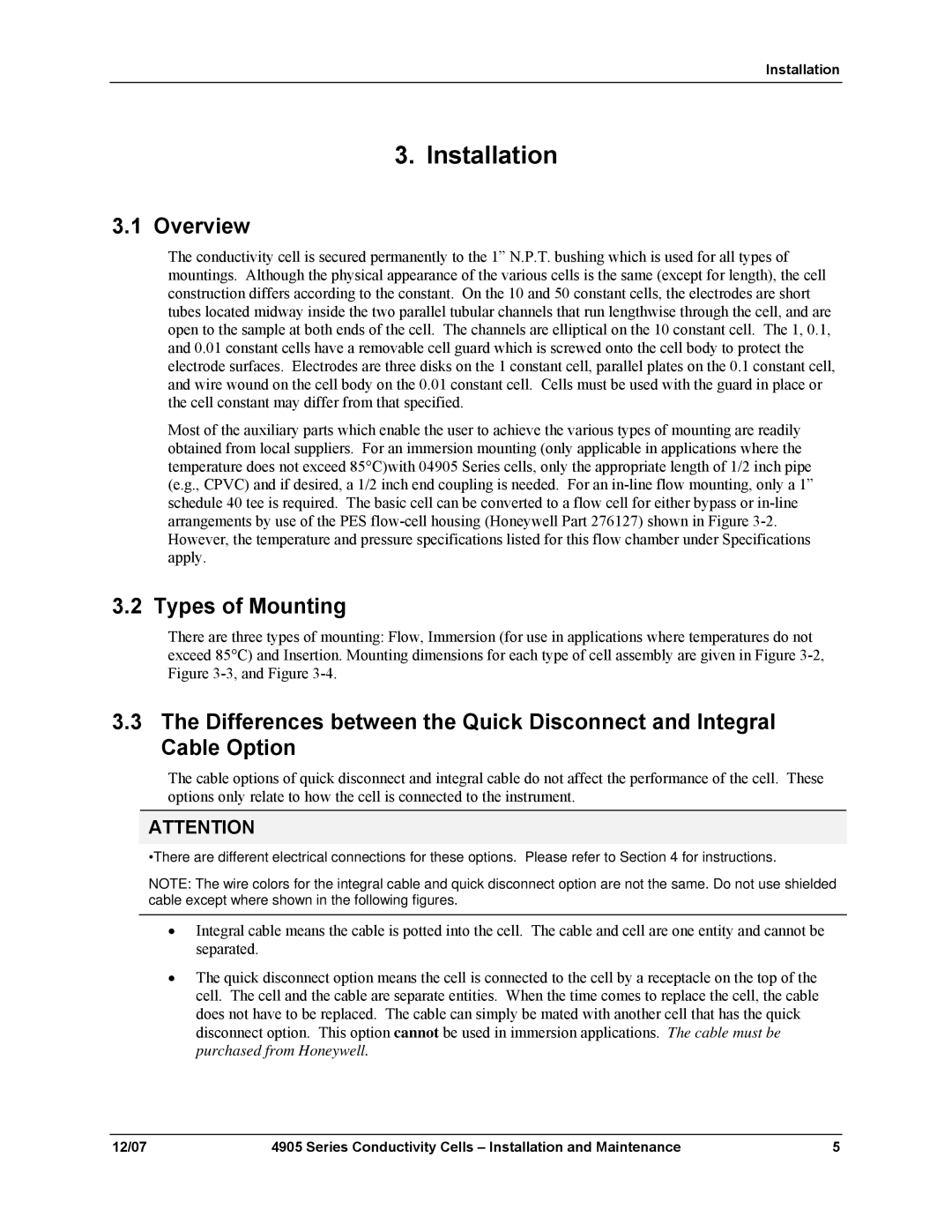 Honeywell 70-82-25-18 manual Installation, Types of Mounting 