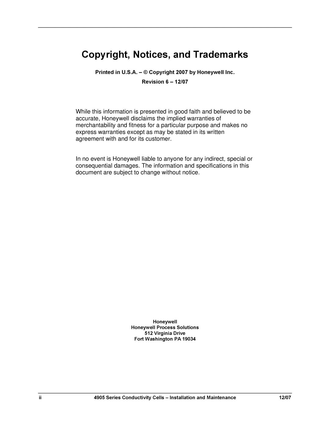 Honeywell 70-82-25-18 manual Copyright, Notices, and Trademarks 