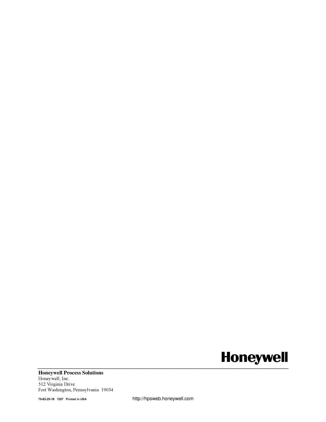 Honeywell 70-82-25-18 manual Honeywell Process Solutions 