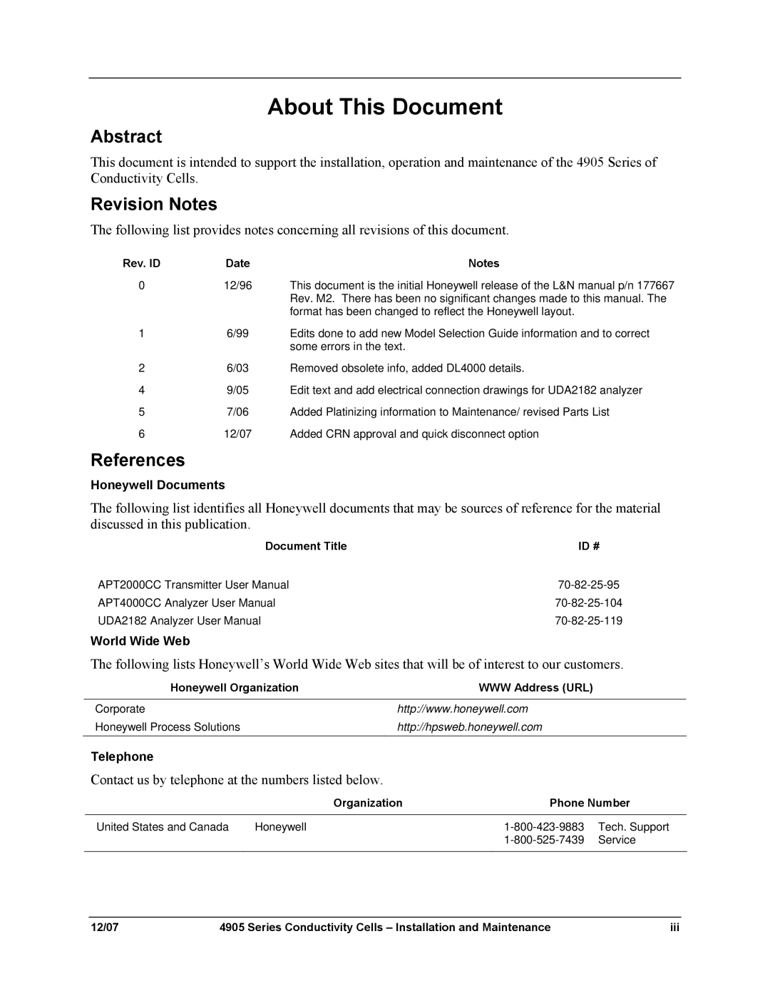 Honeywell 70-82-25-18 manual Abstract, Revision Notes, References 