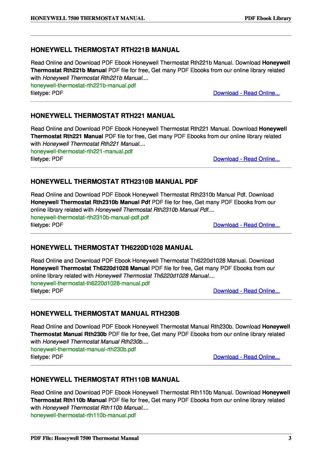 Honeywell 7500 manual HONEYWELL THERMOSTAT RTH221B MANUAL, HONEYWELL THERMOSTAT RTH221 MANUAL, filetype PDF 