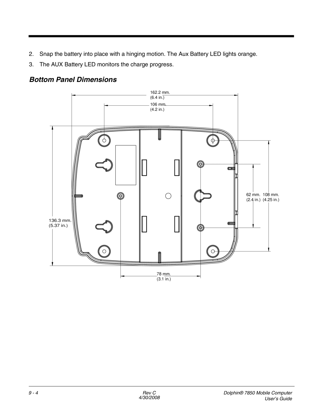 Honeywell 7850 manual Bottom Panel Dimensions 