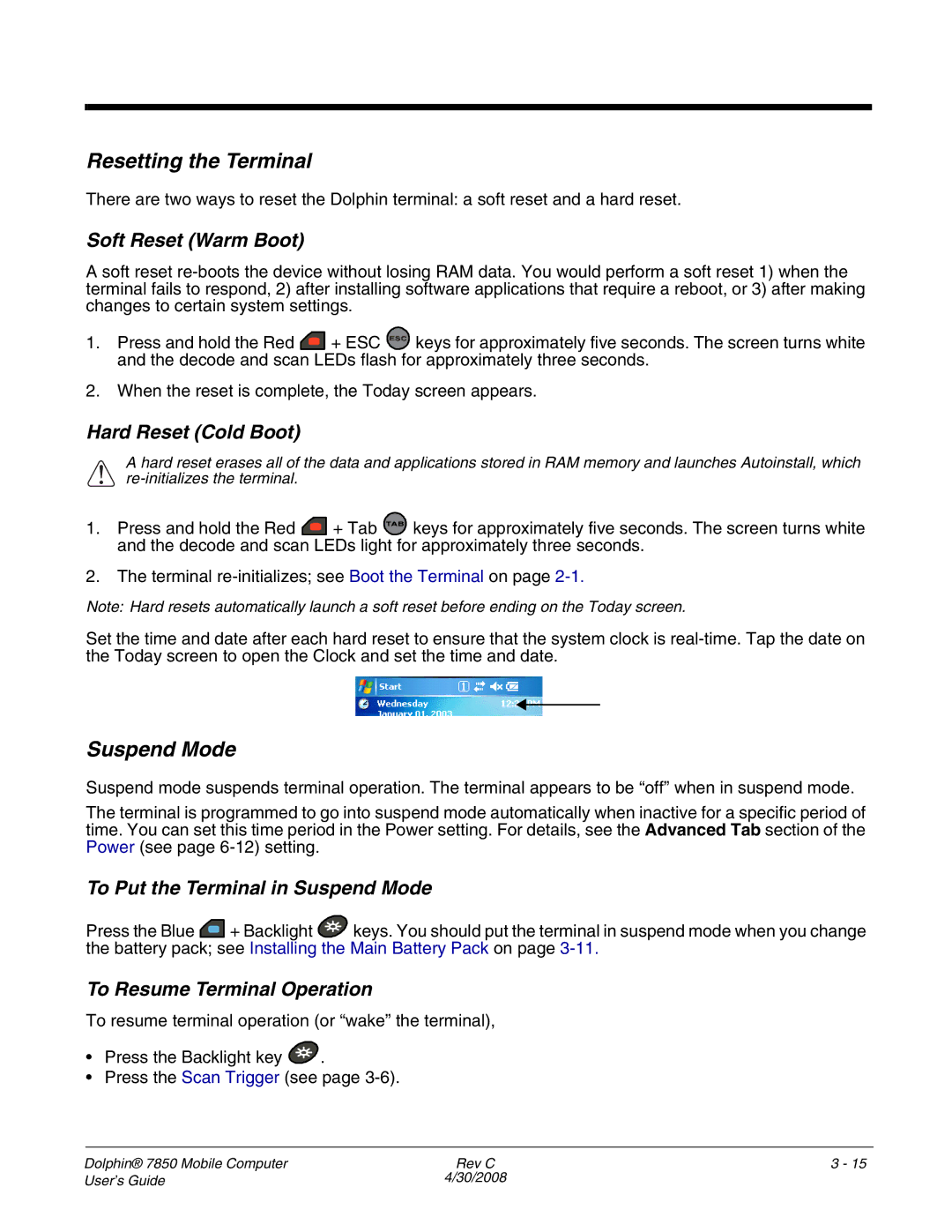 Honeywell 7850 manual Resetting the Terminal, Suspend Mode 