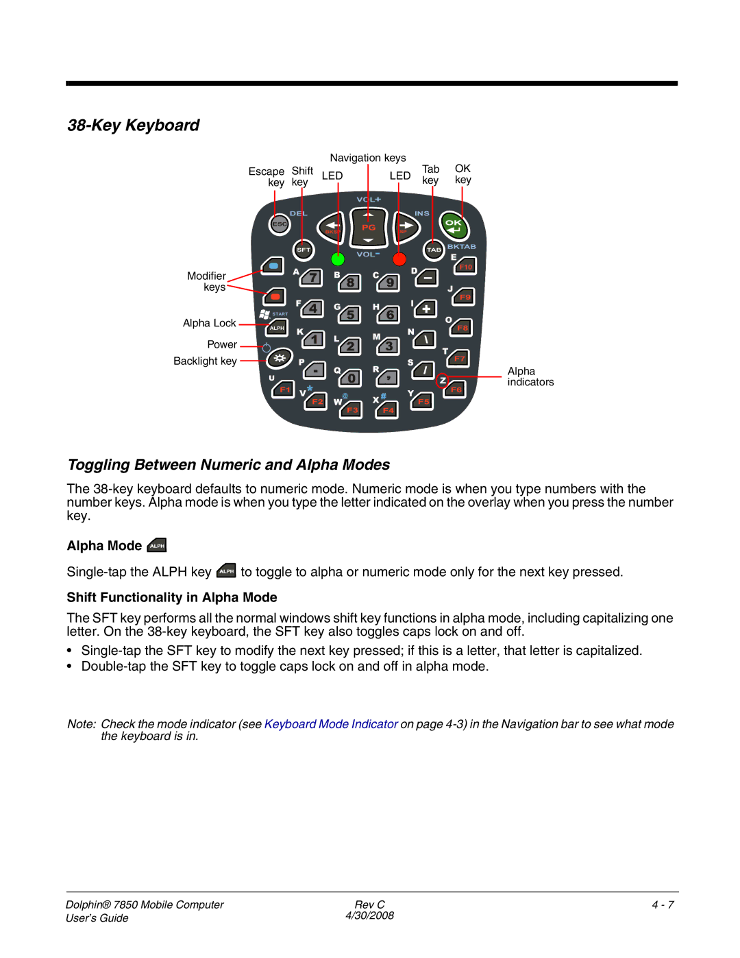 Honeywell 7850 manual Key Keyboard 