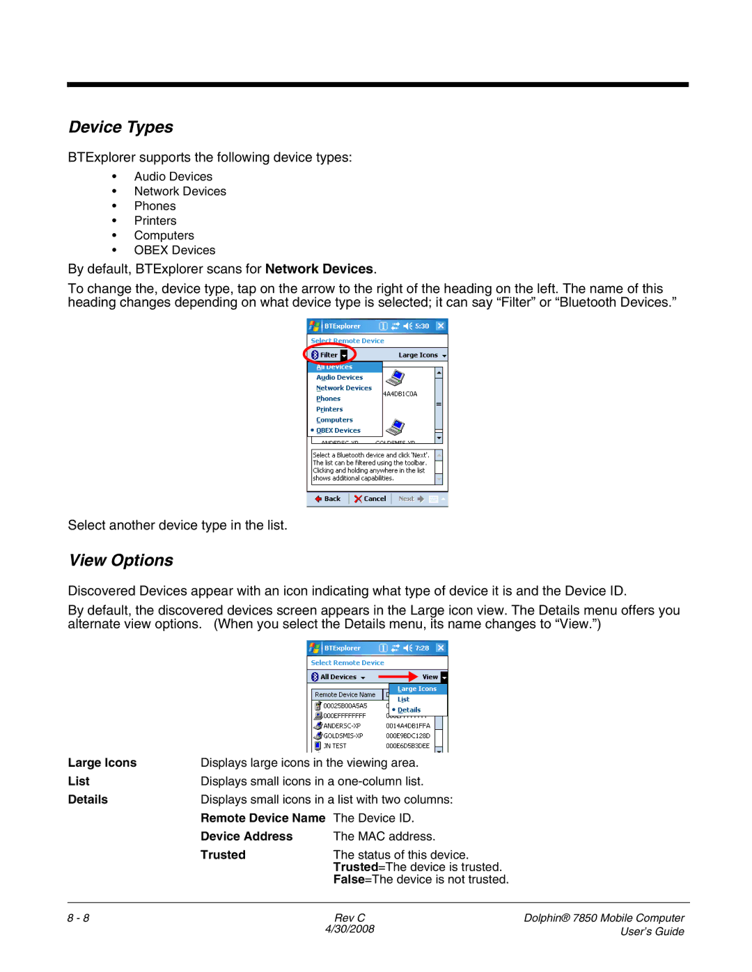 Honeywell 7850 manual Device Types, View Options 