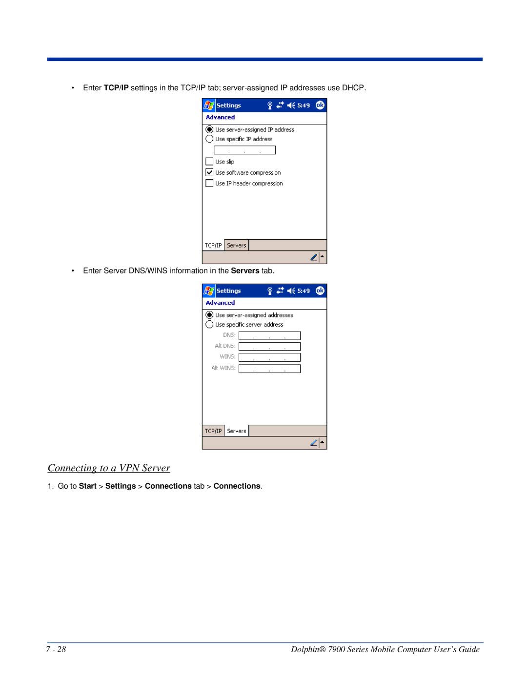 Honeywell 7900 manual Connecting to a VPN Server 