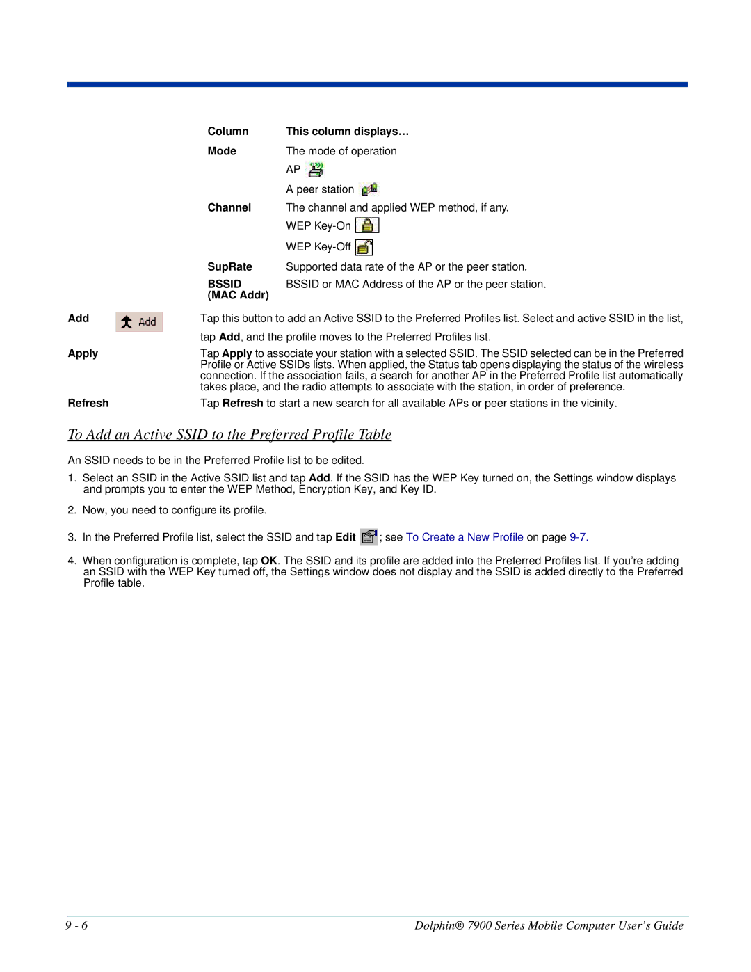 Honeywell 7900 manual To Add an Active Ssid to the Preferred Profile Table 