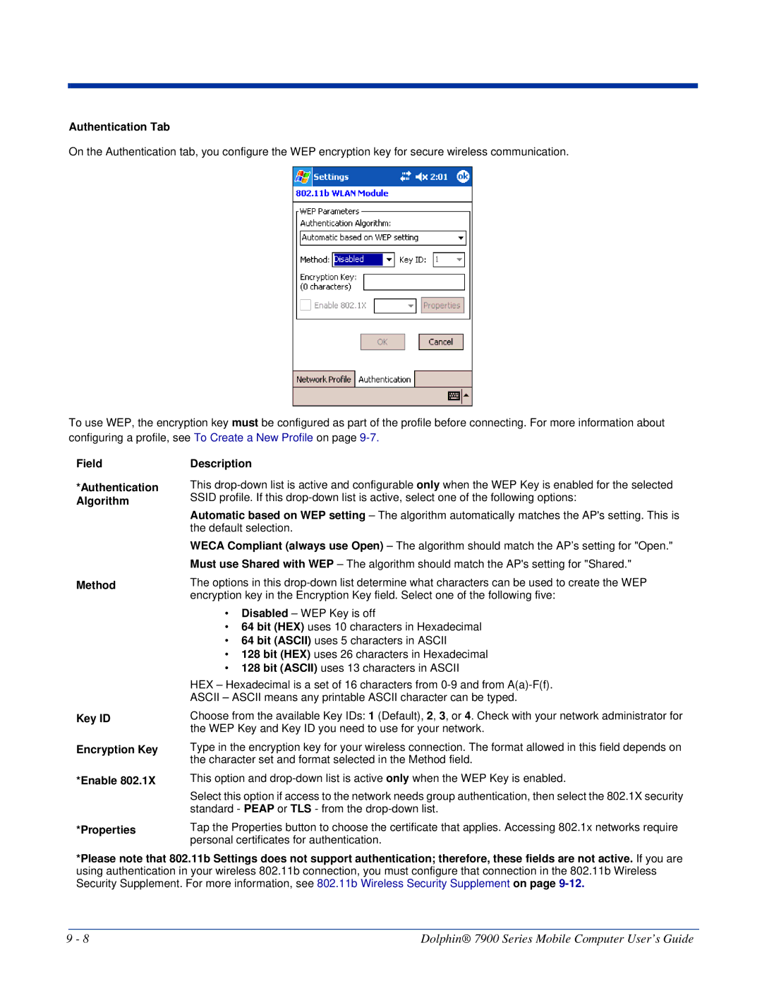 Honeywell 7900 manual Authentication Tab, Description 