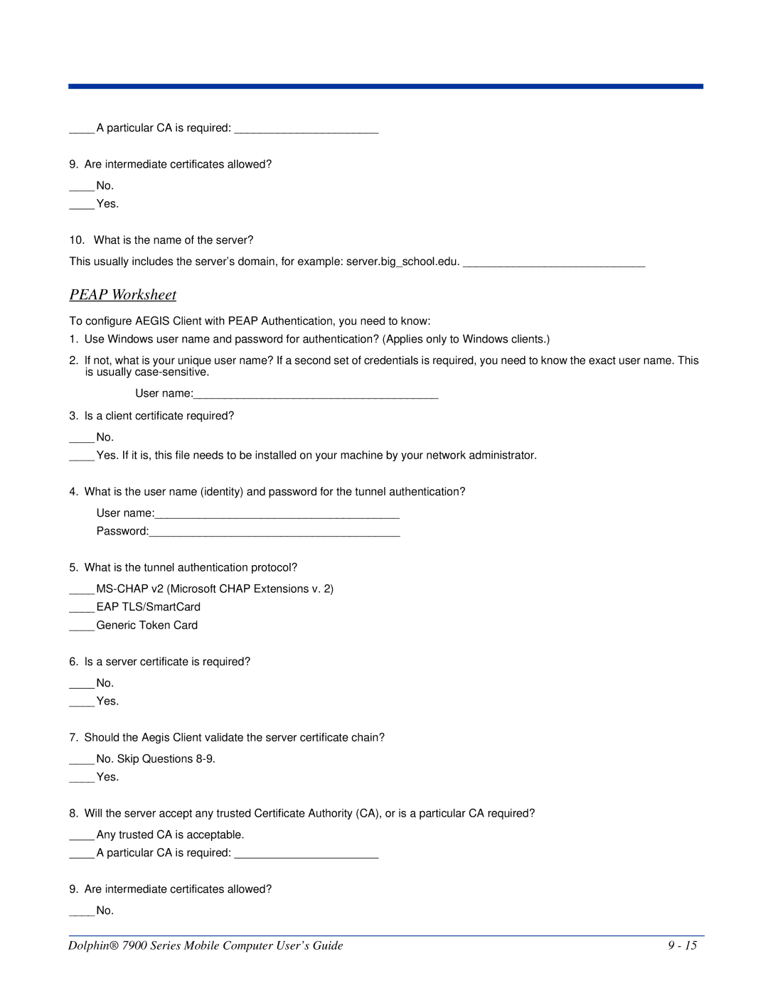 Honeywell 7900 manual Peap Worksheet 