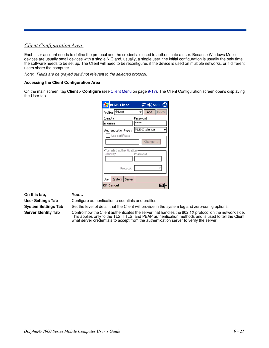 Honeywell 7900 manual Accessing the Client Configuration Area, On this tab You… 