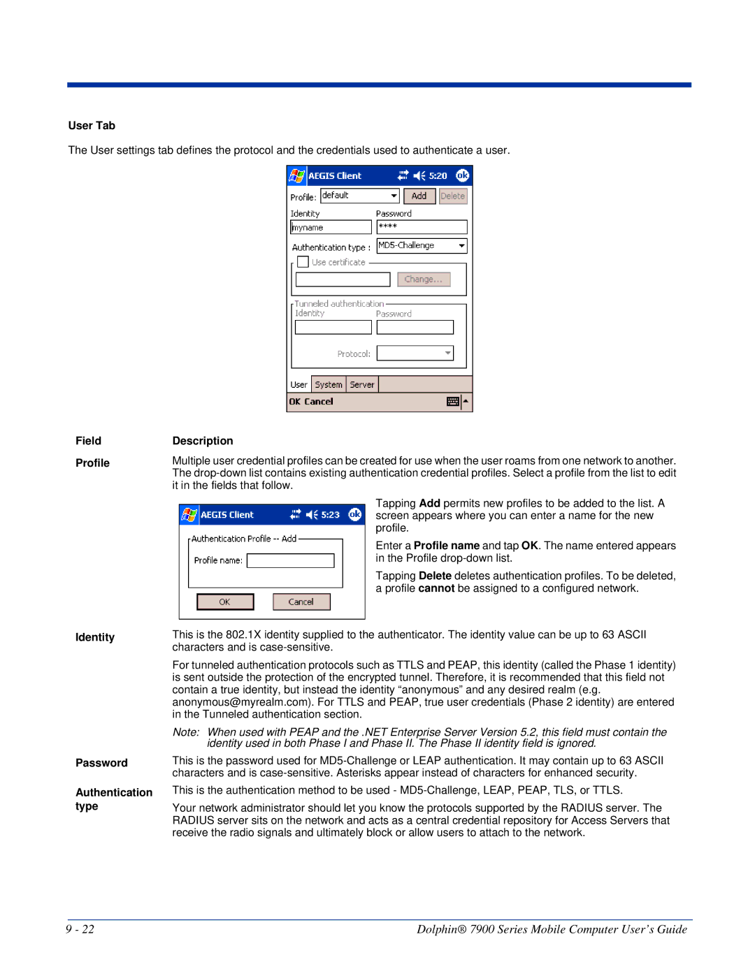 Honeywell 7900 manual User Tab 