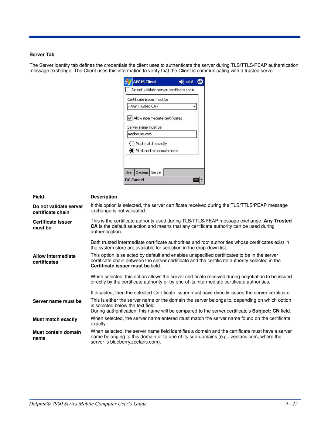 Honeywell 7900 manual Server Tab 