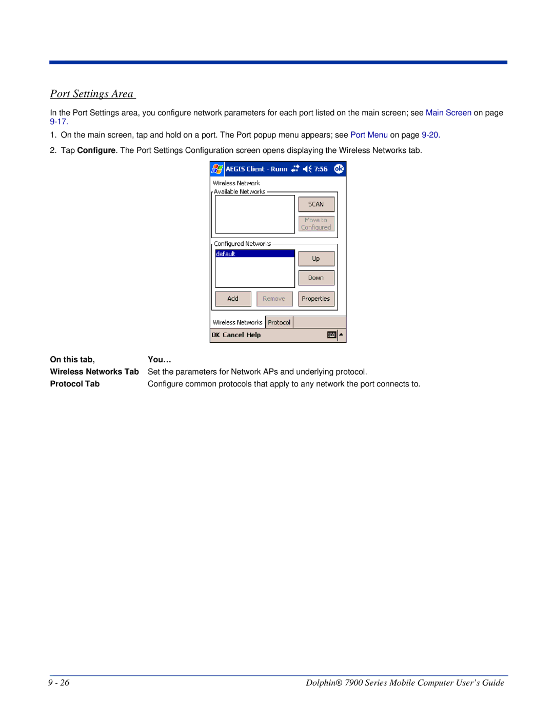 Honeywell 7900 manual Port Settings Area 