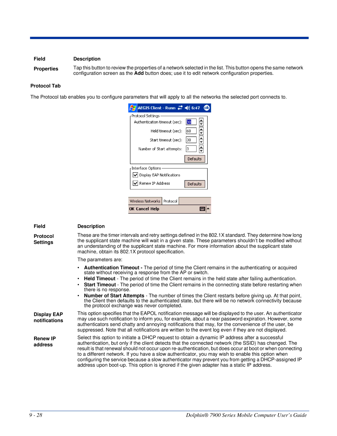 Honeywell 7900 manual Field Properties Protocol Tab Description 