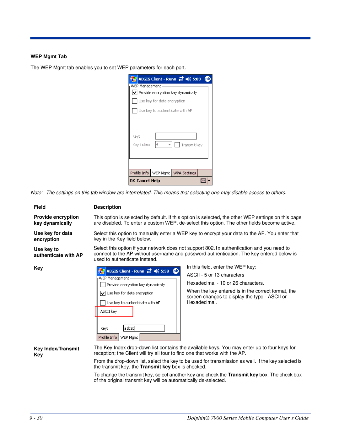 Honeywell 7900 manual WEP Mgmt Tab 