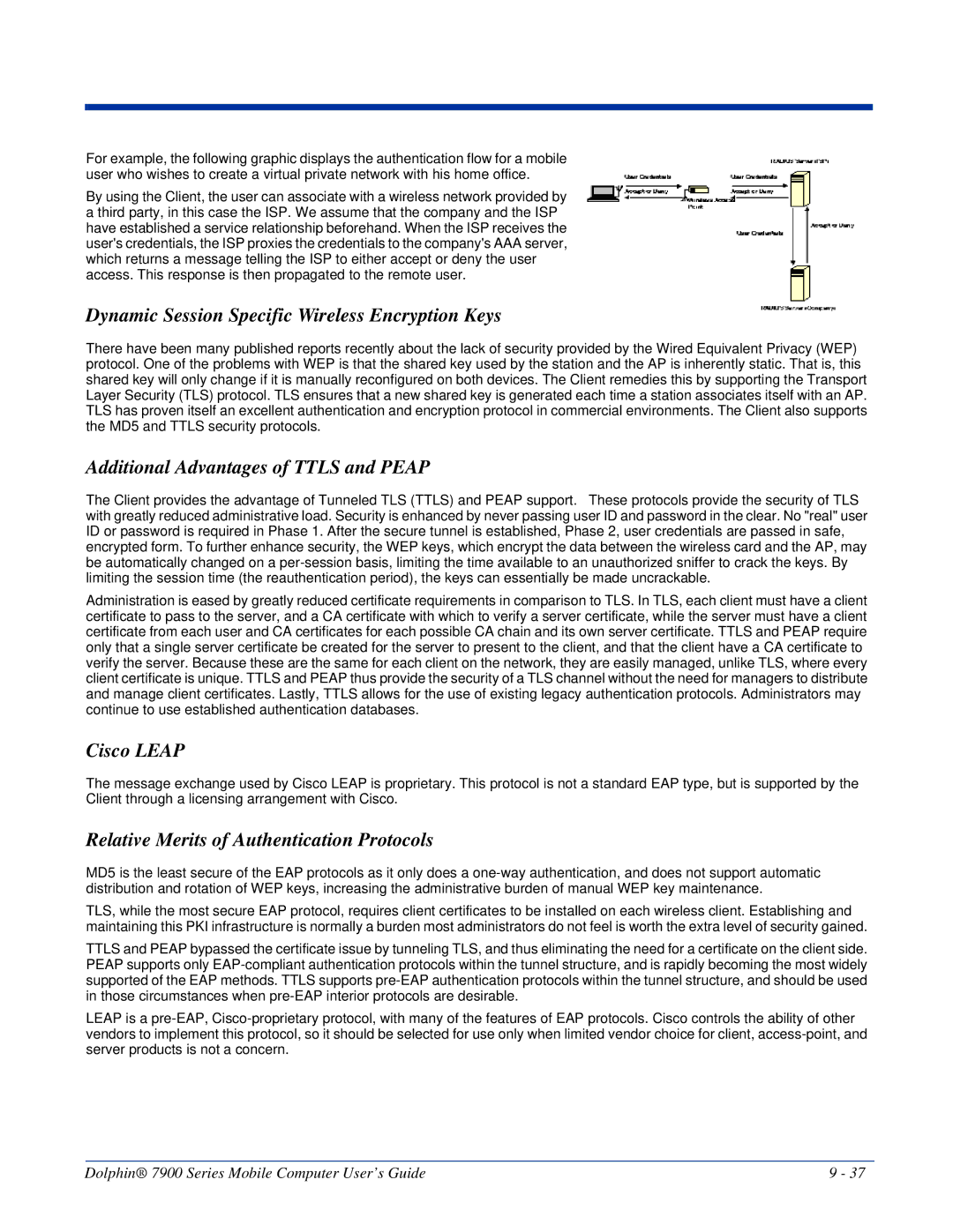 Honeywell 7900 manual Dynamic Session Specific Wireless Encryption Keys, Additional Advantages of Ttls and Peap, Cisco Leap 