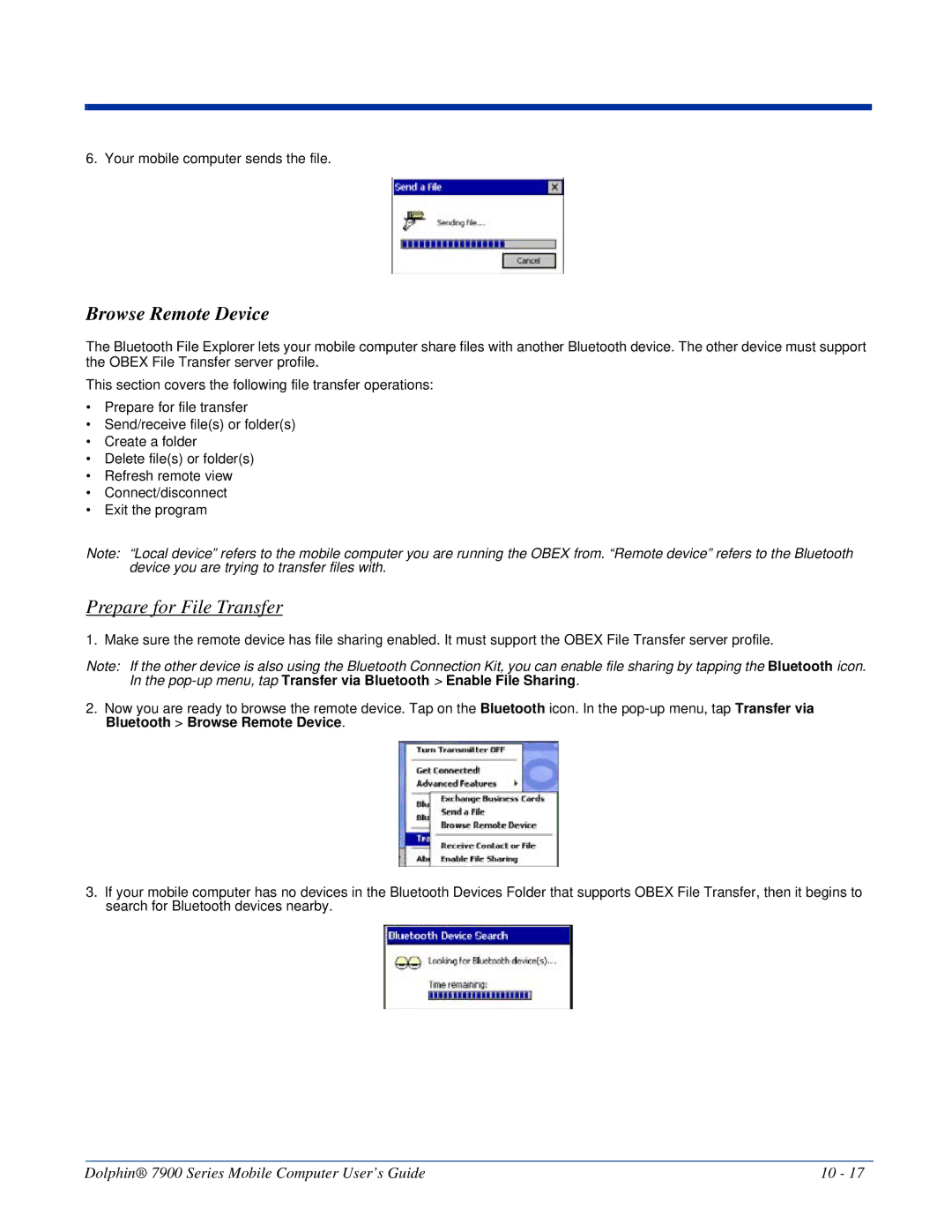 Honeywell 7900 manual Browse Remote Device, Prepare for File Transfer 