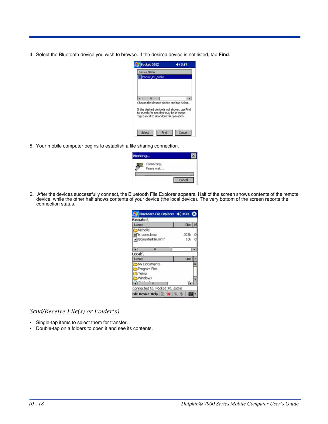 Honeywell 7900 manual Send/Receive Files or Folders 