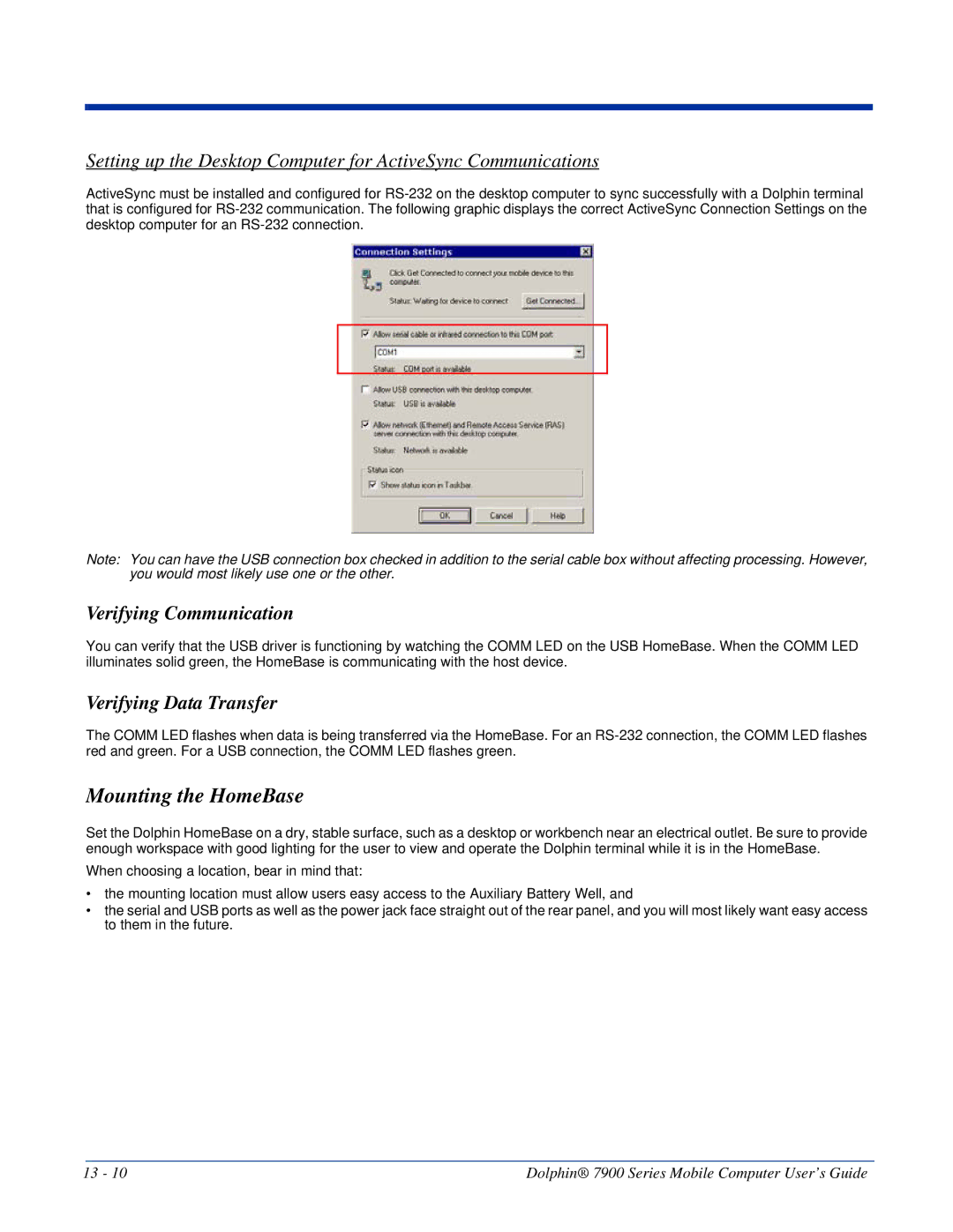 Honeywell 7900 manual Mounting the HomeBase, Verifying Communication, Verifying Data Transfer 