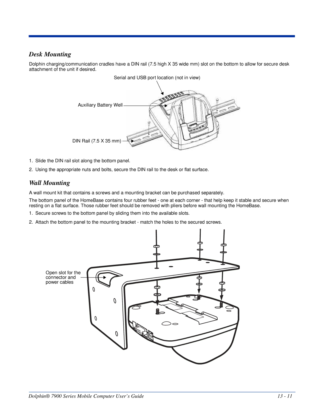 Honeywell 7900 manual Desk Mounting, Wall Mounting 