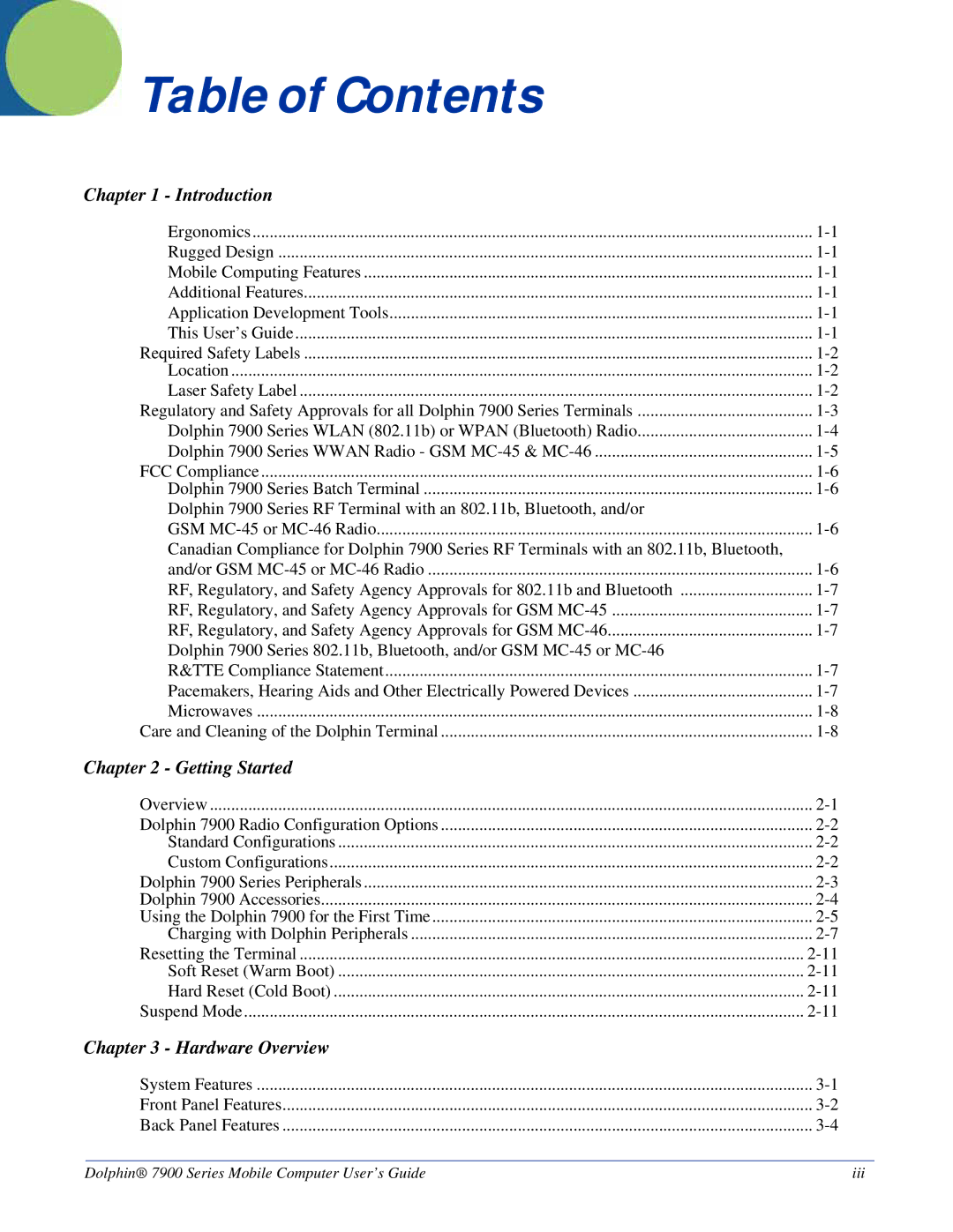 Honeywell 7900 manual Table of Contents 