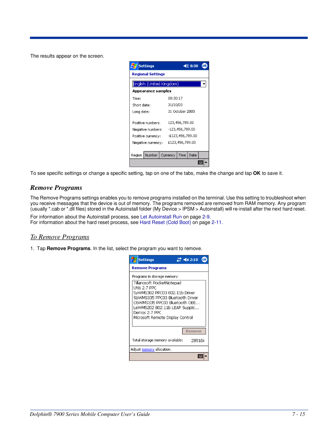 Honeywell 7900 manual To Remove Programs 