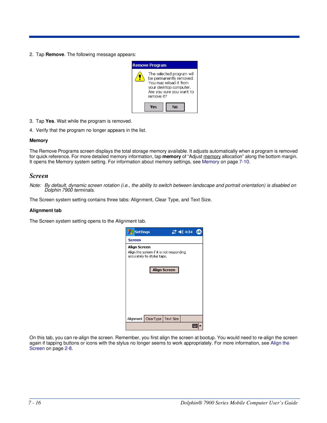 Honeywell 7900 manual Screen, Alignment tab 