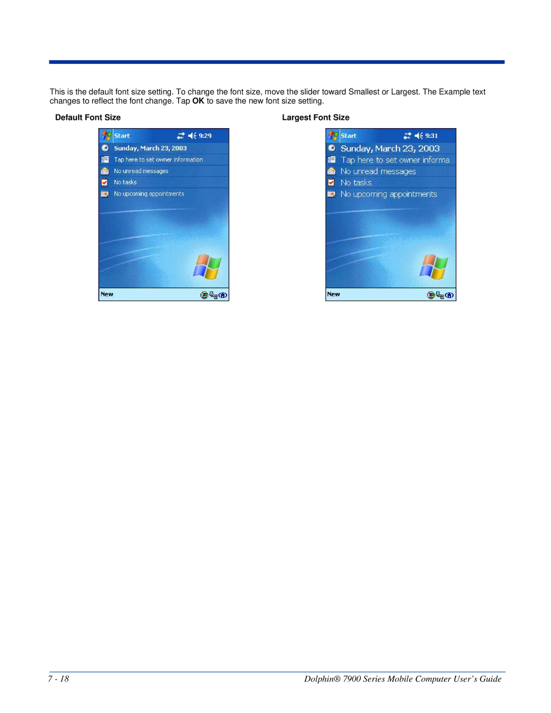 Honeywell 7900 manual Default Font Size Largest Font Size 