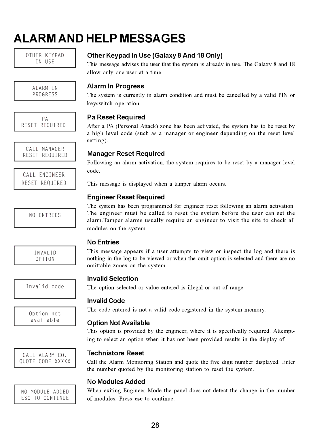 Honeywell 128, 500, 504, 18, 512, 60 manual Invalid Selection 