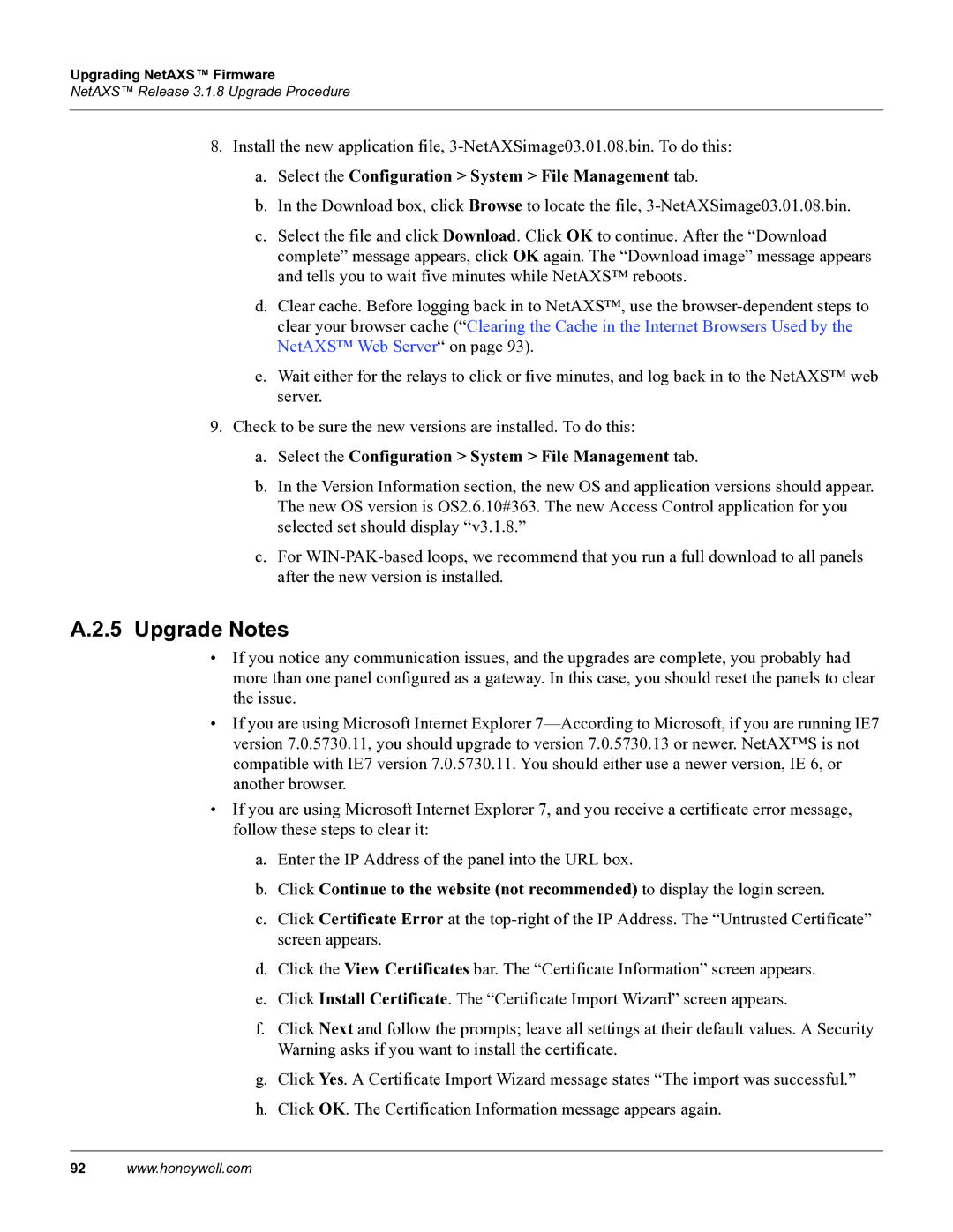 Honeywell 800-04410, NetAXS manual Upgrade Notes 