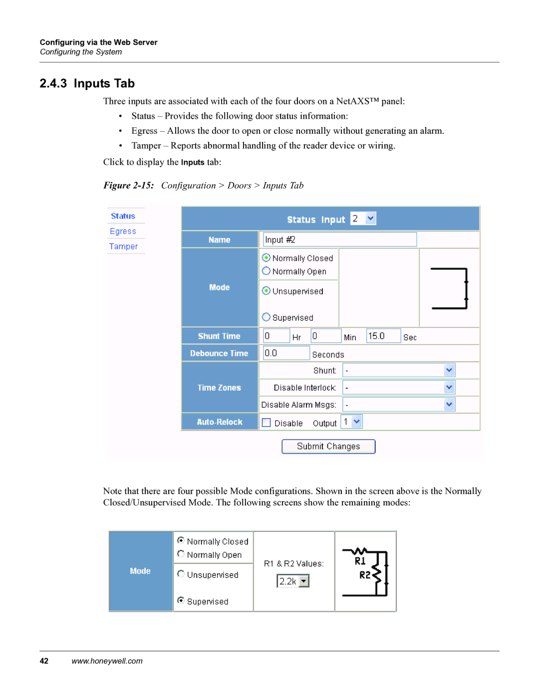 Honeywell 800-04410, NetAXS manual 15Configuration Doors Inputs Tab 