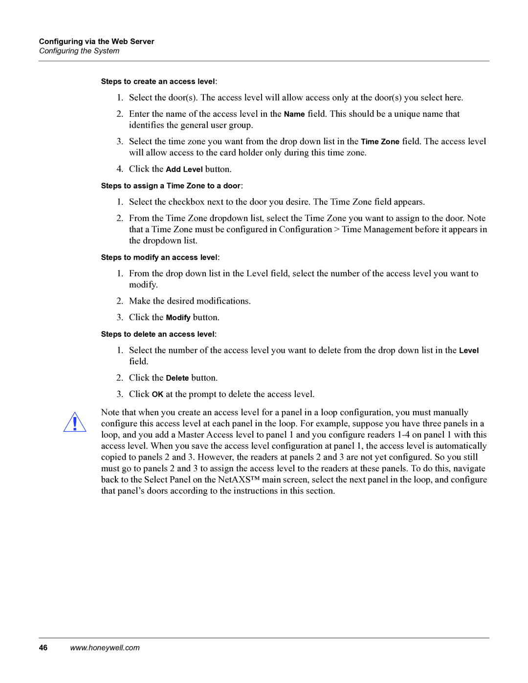 Honeywell 800-04410, NetAXS manual Steps to create an access level 