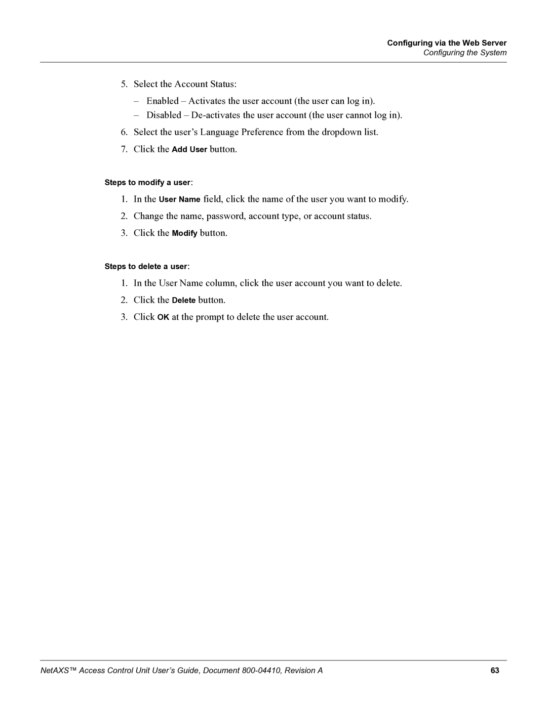 Honeywell NetAXS, 800-04410 manual Steps to modify a user 