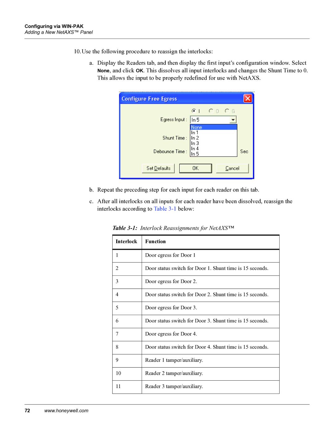 Honeywell 800-04410 manual 1Interlock Reassignments for NetAXS, Interlock Function 