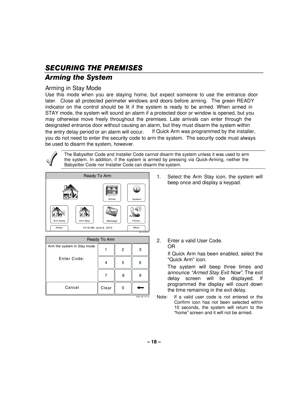 Honeywell 800-06894 manual Arming the System, Arming in Stay Mode 