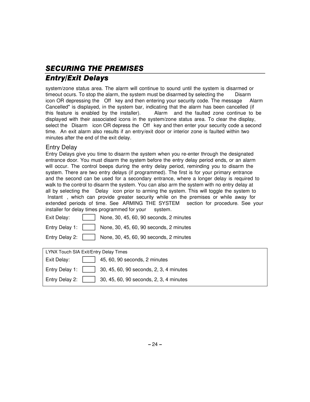 Honeywell 800-06894 manual Entry Delay 