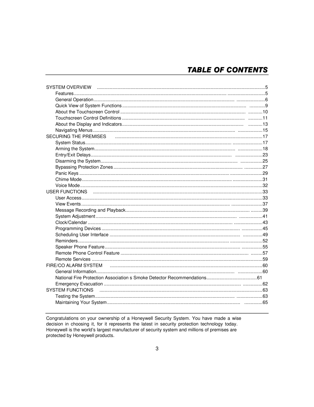 Honeywell 800-06894 manual Table of Contents 