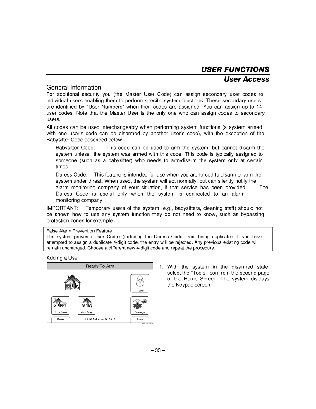 Honeywell 800-06894 manual User Functions, User Access, General Information 