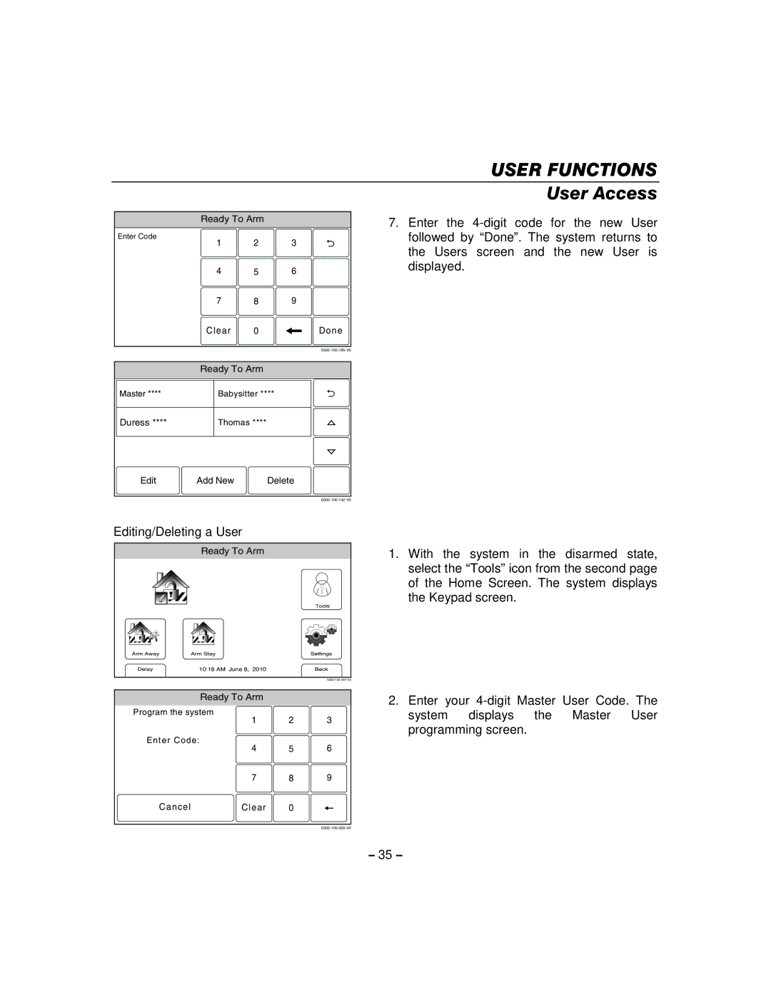 Honeywell 800-06894 manual Editing/Deleting a User 