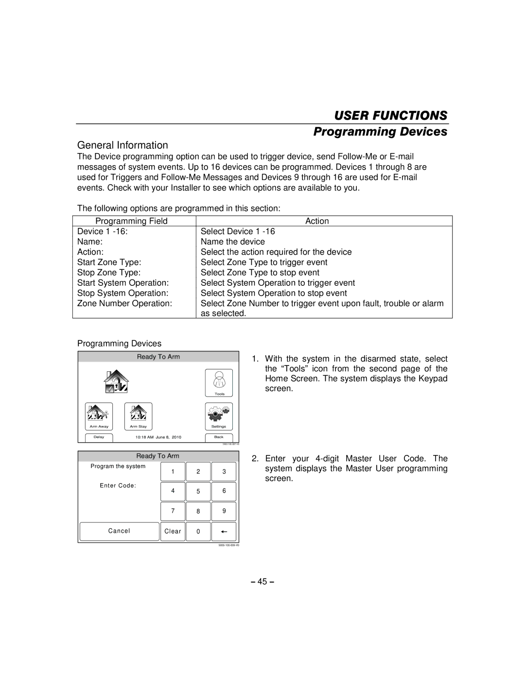 Honeywell 800-06894 manual Programming Devices, Programming Field Action 