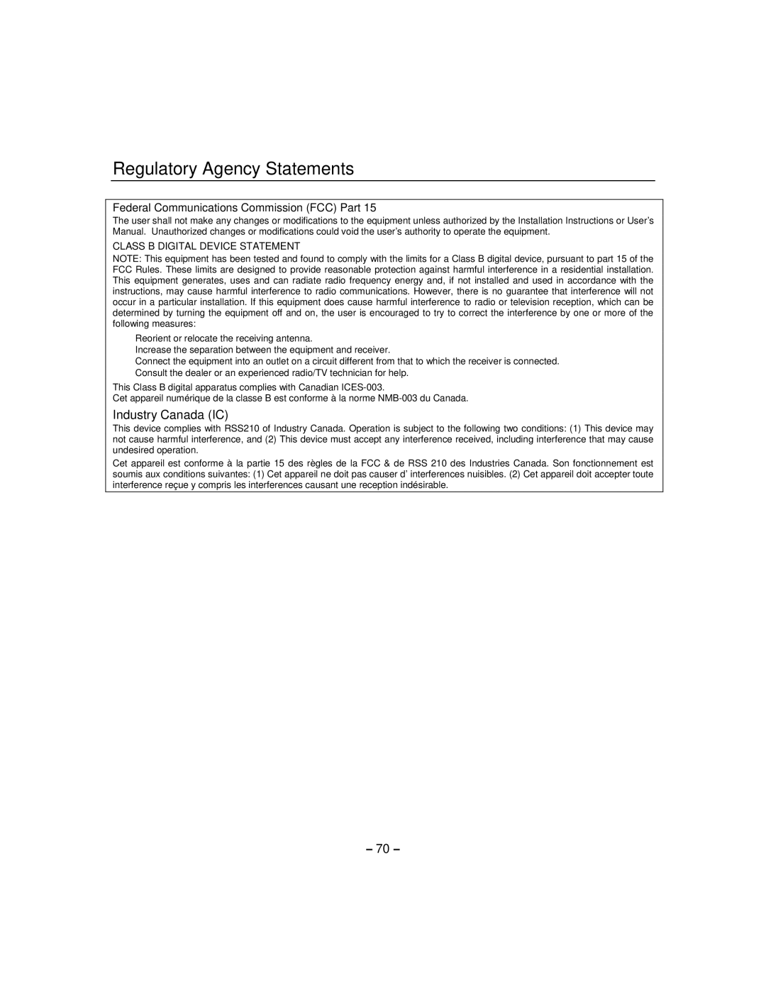 Honeywell 800-06894 manual Regulatory Agency Statements, Industry Canada IC 