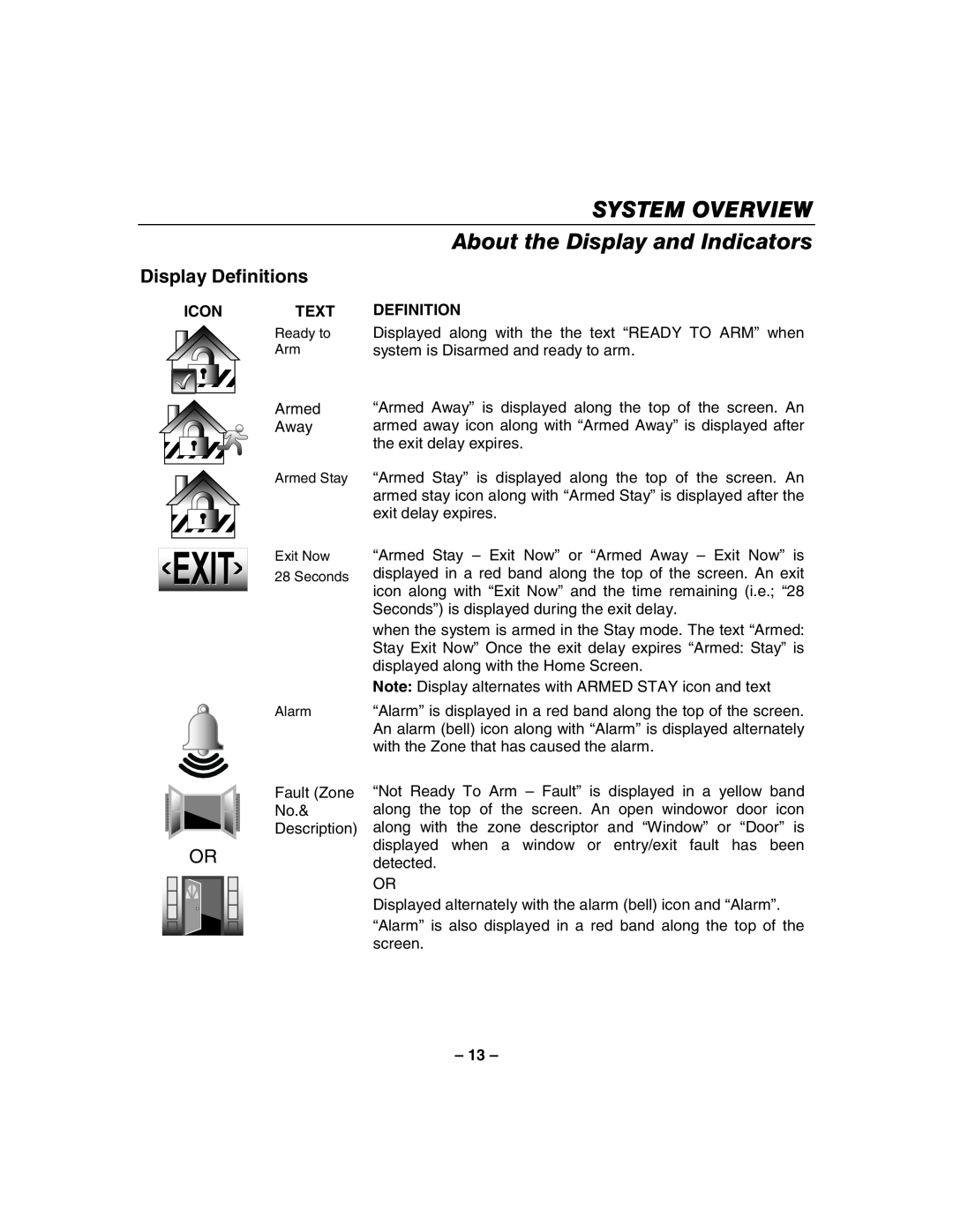 Honeywell 800-06894 manual System Overview, About the Display and Indicators, Display Definitions, Icontext 