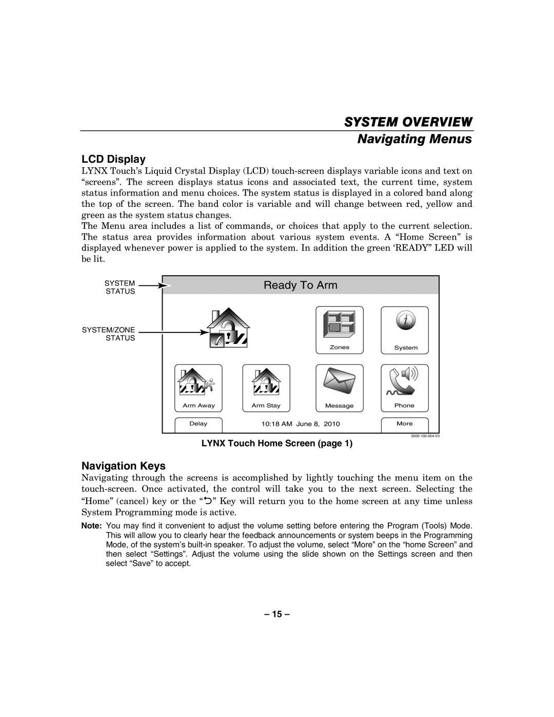 Honeywell 800-06894 manual SYSTEM OVERVIEW Navigating Menus, LCD Display, Ready To Arm, Navigation Keys 